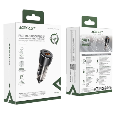 ACEFAST B12 Chargeur de voiture 60W USB-A + Type-C Adaptateur de charge rapide pour téléphone