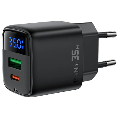 ACEFAST A116 For Multiple Devices PD 35W GaN Charger Dual Port USB C and A LED Display Quick Charging Adapter - EU Plug
