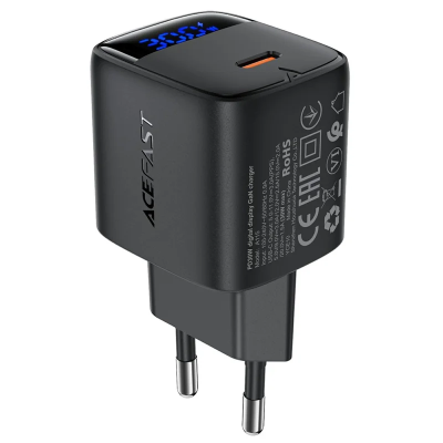 ACEFAST A115 PD 30W GaN USB-C Wall Charger with LED Display Fast Charger Adapter for Smartphones / Tablets - EU Plug