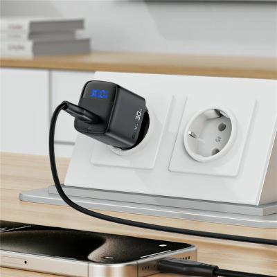 ACEFAST A115 PD 30W GaN USB-C Wall Charger with LED Display Fast Charger Adapter for Smartphones / Tablets - EU Plug