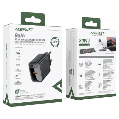 Adaptateur secteur ACEFAST A102 GaN PD 30 W, chargeur mural pour téléphone USB-C, prise européenne